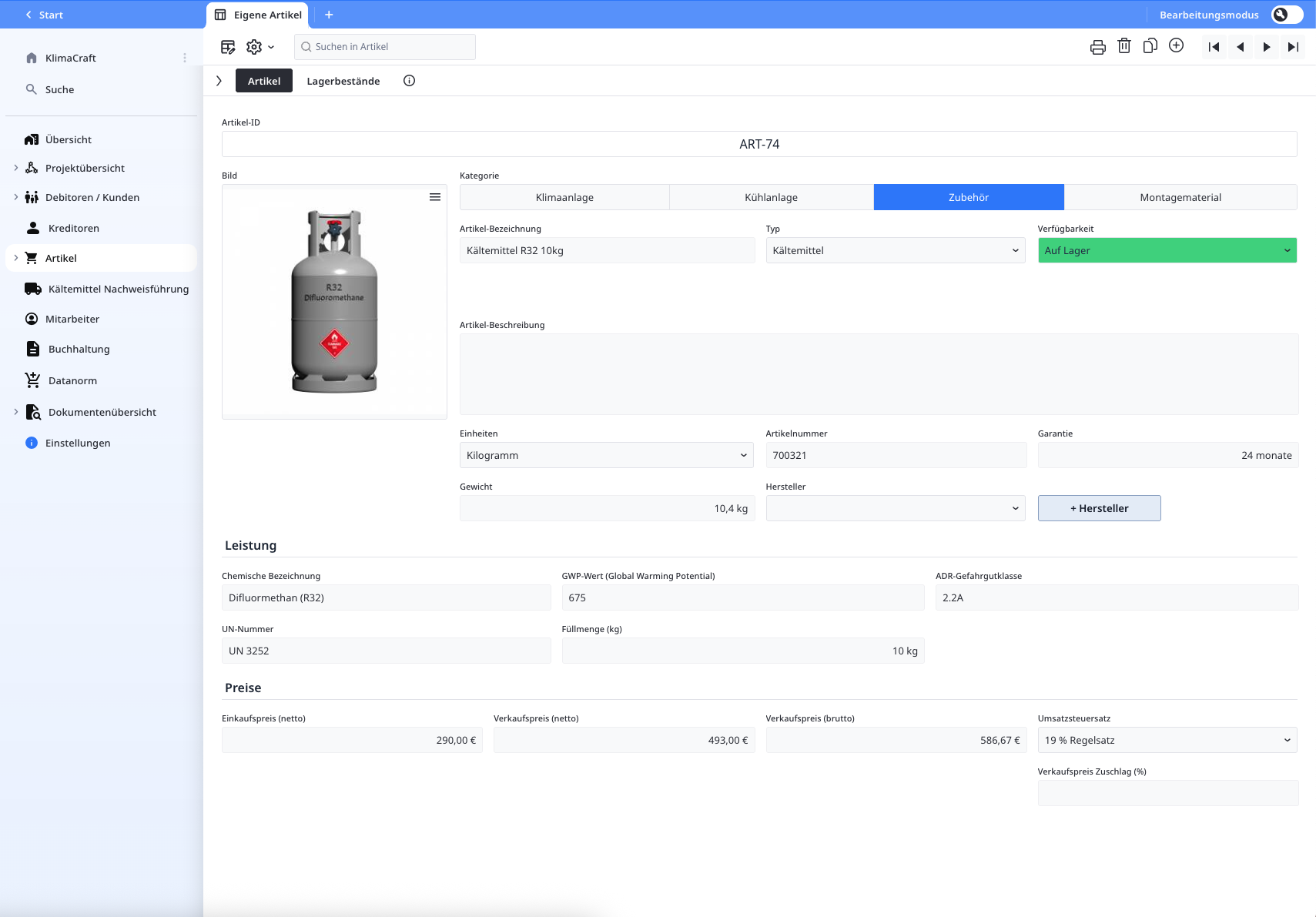 Materialverwaltung in der Kältetechnik