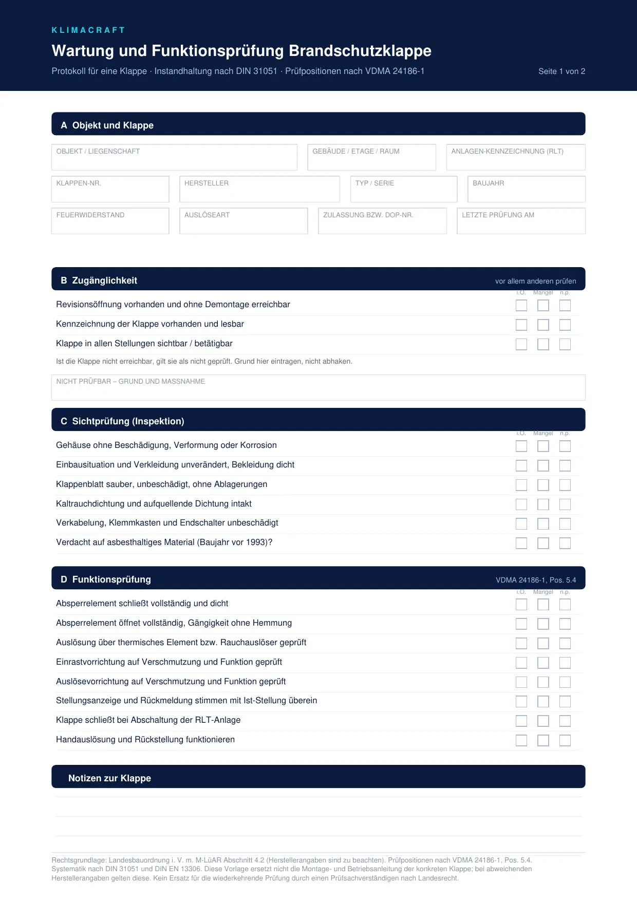 Vorschau Wartungscheckliste Brandschutzklappen