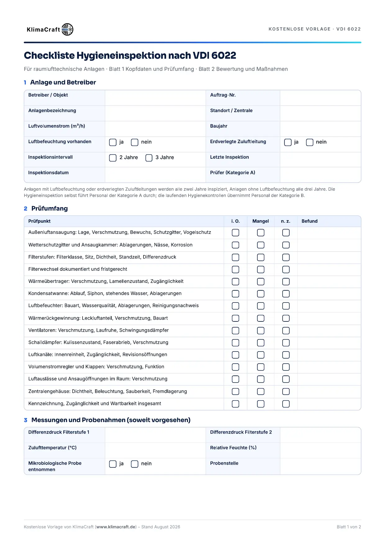 Vorschau Hygieneinspektion Checkliste VDI 6022
