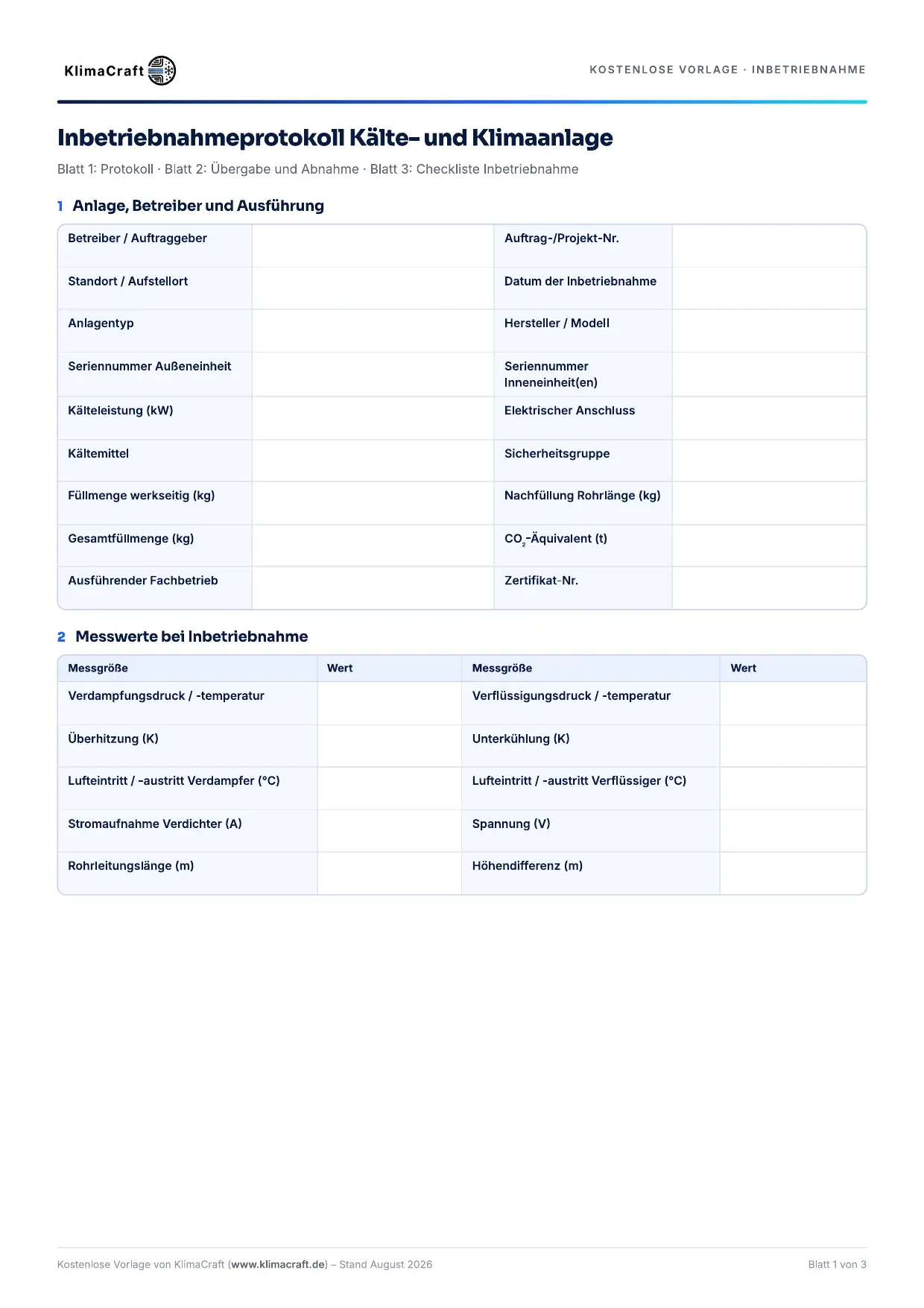 Vorschau Inbetriebnahmeprotokoll Kälteanlage